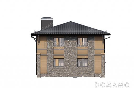 Проект двухэтажного дома с гаражом, 4 спальнями, широким балконом и большим крыльцом / Фасад 4