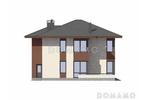 Проект загородного дома с четырьмя спальными комнатами и гаражом для одного автомобиля / Фасад 3