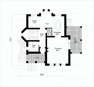 Проект коттеджа с подземным гаражом / План 1 этажа Проект коттеджа с подземным гаражом / План 1 этажа