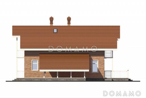 Коттедж с мансардным этажом и пристроенным навесом для машины / Фасад 4