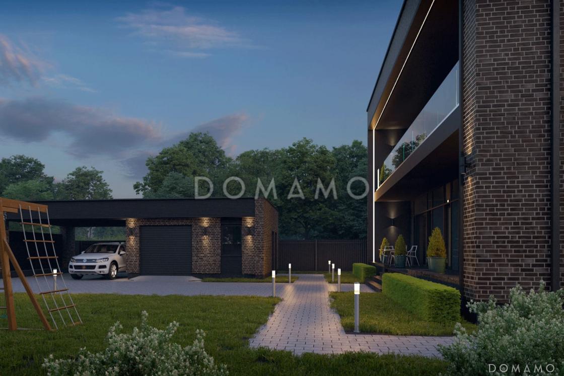 Проект двухэтажного кирпичного коттеджа с мастер-спальней, сауной и террасой барбекю / 3