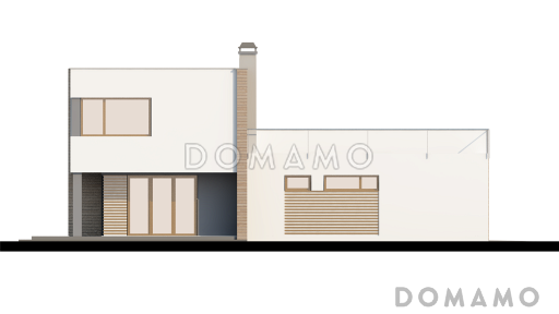 Проект современного двухэтажного дома из газобетона с тремя спальнями, пристроенным гаражом и террасой над ним / Фасад 3