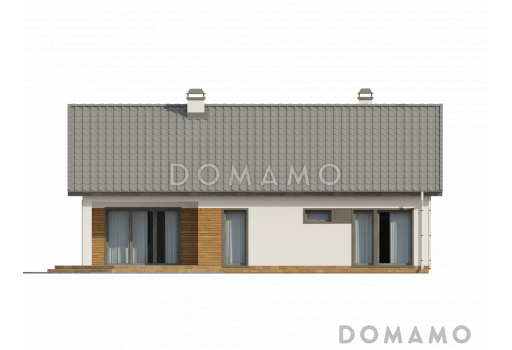 Проект одноэтажного дома из кирпича с антресолью в гостиной, со свободной планировкой мансардного этажа и гаражом / Фасад 3