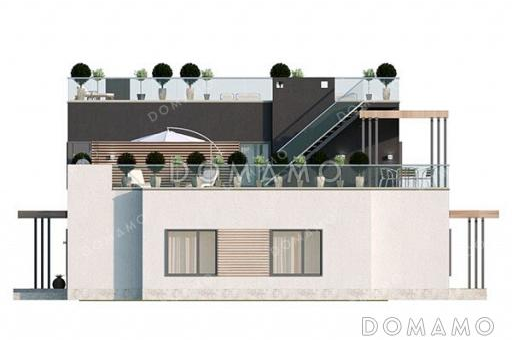 Проект двухэтажной виллы с эксплуатируемой крышей и террасами на втором этаже / Фасад 2