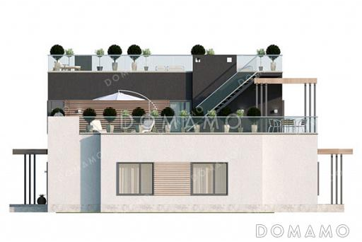 Проект двухэтажной виллы с эксплуатируемой крышей и террасами на втором этаже / Фасад 2