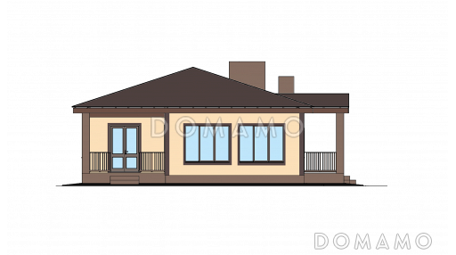 Проект дома с выходом на террасу из спальни и кухни, кладовой, двумя санузлами  / Фасад 2