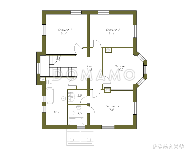 Проект двухэтажного кирпичного коттеджа с мансардой / План 2 этажа