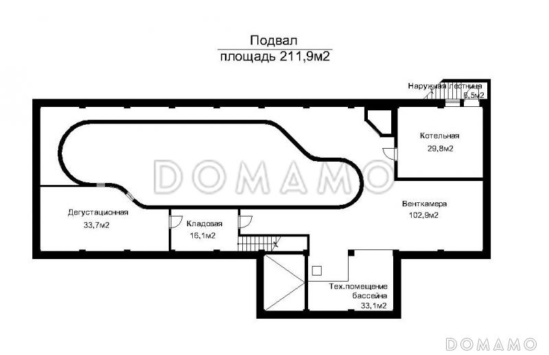 Проект отдельностоящего баcсейна с подвалом / План цокольного этажа