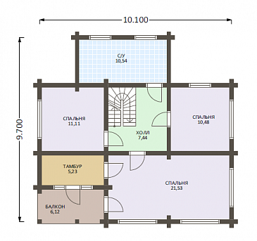 Проект деревянного дома из клееного бруса с большой туалетной комнатой / План 2 этажа Проект деревянного дома из клееного бруса с большой туалетной комнатой / План 2 этажа