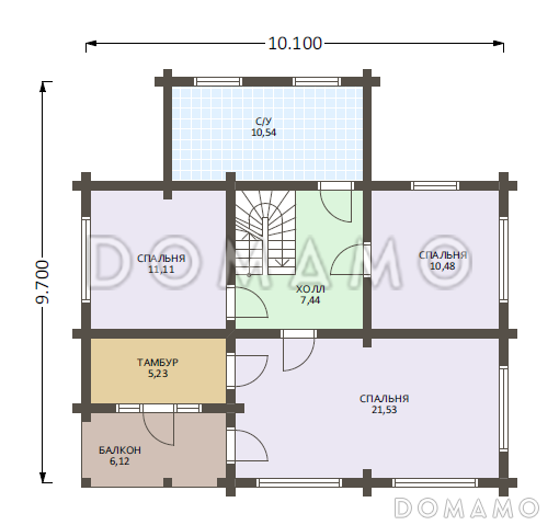 Проект деревянного дома из клееного бруса с большой туалетной комнатой / План 2 этажа