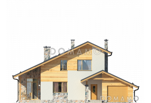 Проект дома из газобетона с небольшой крытой террасой / Фасад 1