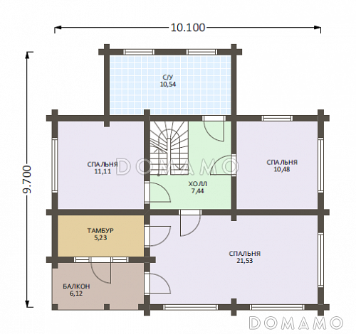 Проект деревянного дома из клееного бруса с большой туалетной комнатой / План 2 этажа Проект деревянного дома из клееного бруса с большой туалетной комнатой / План 2 этажа