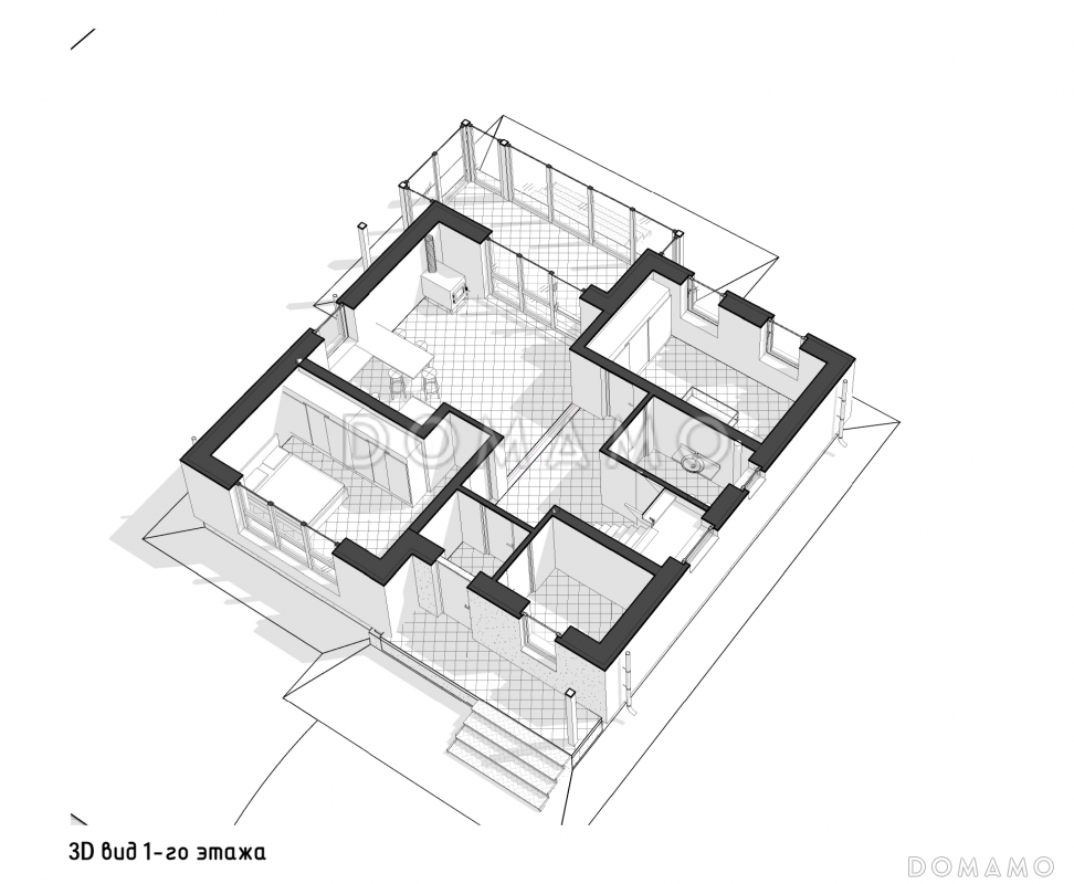 Проект дома с застекленной террасой, большой гардеробной на мансардном этаже и балконами / 4