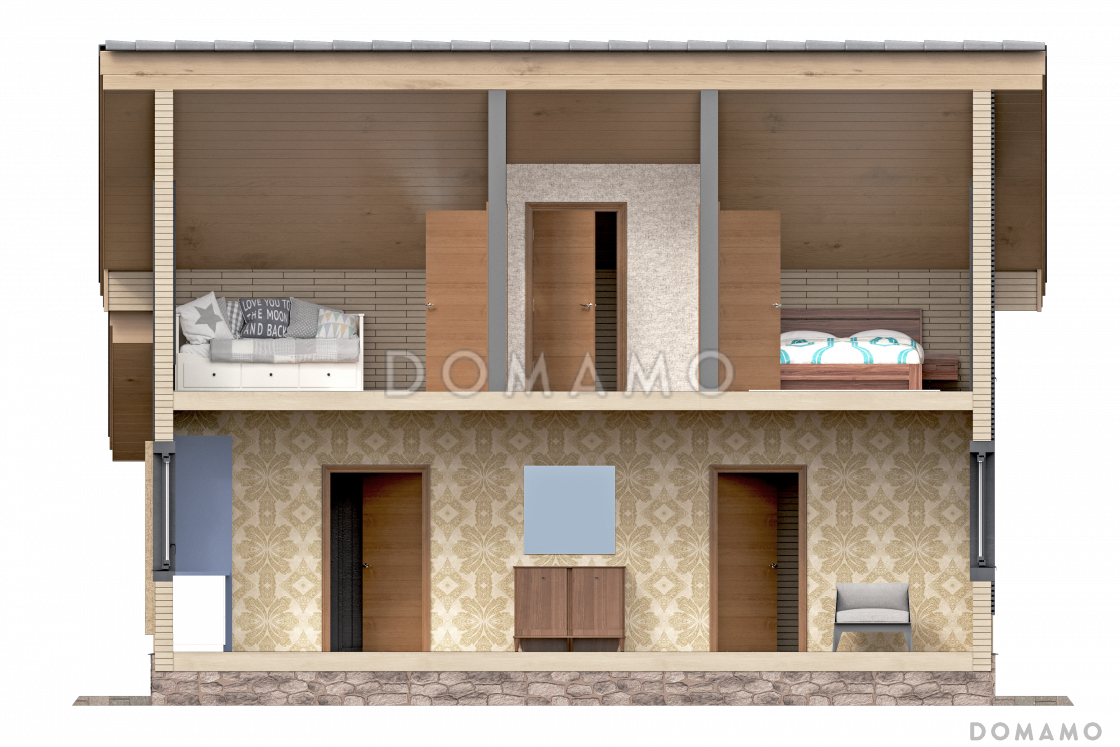 Проект двухэтажного дома из деревянного кирпича с тремя спальнями и вторым светом / 7